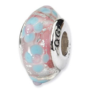Sterling Silver Blue & Pink Hand-blown Glass Bead