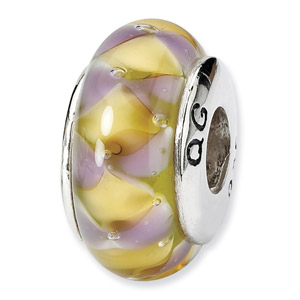 Sterling Silver Purple & Yellow Hand-blown Glass Bead