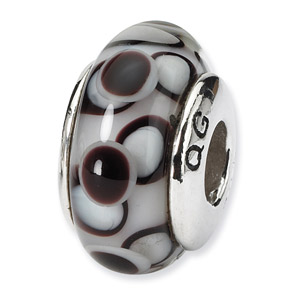 White and Black Hand Blown Glass and 925 Sterling Silver Bead