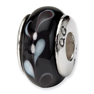 Black and White Murano Glass and .925 Sterling Silver Bead