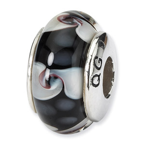 Black and Whitw Hand Blown Glass and .925 Sterling Silver Bead