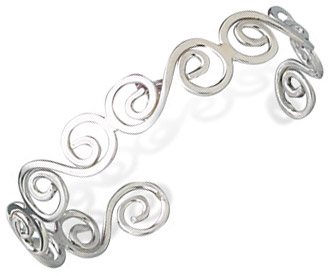 Thin Polished Sterling Silver Swirl Cuff