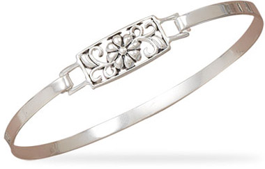 Floral Sterling Silver Bangle Bracelet