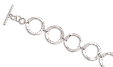 Sterling Silver Hammered Circle Toggle Clasp Bracelet