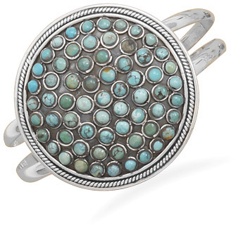 Large Round Turquoise Cuff Bracelet in Sterling Silver
