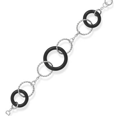 Black Onyx and Sterling Silver Twist Ring Bracelet