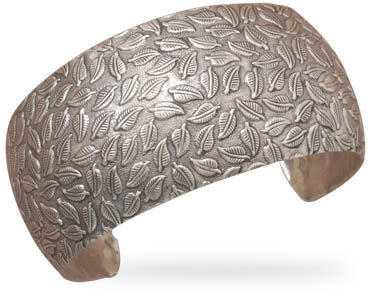 Sterling Silver Cuff Bracelet with Leaf Design