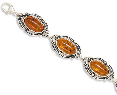 Amber Link Bracelet with Leaf Design