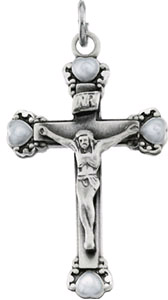Sterling Silver Crucifix Pendant with Heart Accents