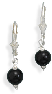 Black Onyx Sterling Silver Lever Back Earrings