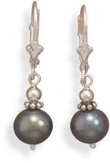 Peacock Cultured Freshwater Pearl Lever Back Earrings
