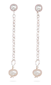 White Cultured Freshwater Pearl and Silver Bead Earrings
