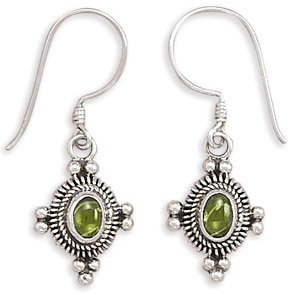 Oval Peridot Cabochon Earrings in Sterling Silver