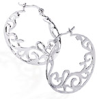 Scroll Design Sterling Silver Hoop Earrings