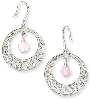 Scroll Design Sterling Silver Earrings with Rose Quartz Accents