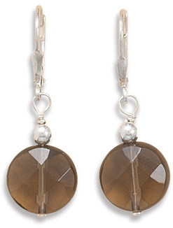 Faceted Smoky Quartz Lever Back Earrings