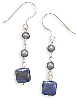 Lapis and Grey Freshwater Pearl Earrings