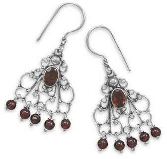 Filigree Garnet Earrings Sterling Silver
