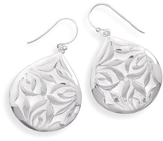 Sterling Silver Floral Design Teardrop Earrings