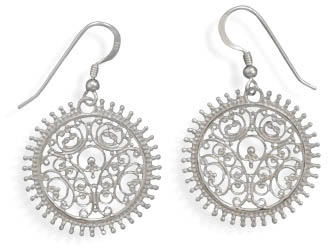 Ornate Filigree Disc Earrings in Sterling Silver