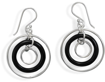 Black Onyx and Polished Ring Sterling Silver Earrings