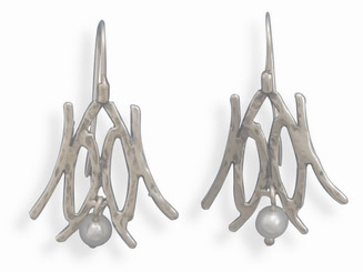Stick Design Sterling Silver Earrings with Cultured Freshwater Pearls