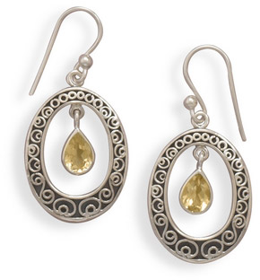 Sterling Silver Swirl Earrings with Citrine