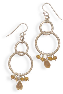 Sterling Silver Hammered Circle and Citrine Earrings