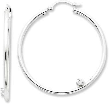 Sterling Silver Hoop Earrings with CZ Accent
