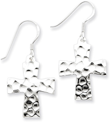 Sterling Silver Hammered Cross Earrings