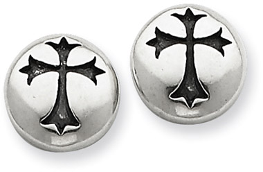 Antiqued Fleur-de-Lis Cross Sterling Silver Stud Earrings