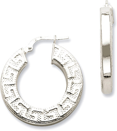 Sterling Silver Greek Key Design Hoop Earrings