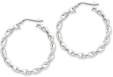 Sterling Silver Twisted Hoop Earrings - 1 1/2" Diameter
