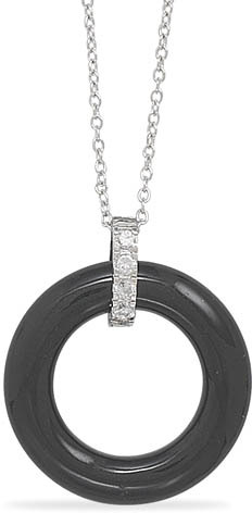 Black Onyx Circle Necklace with CZ Accent