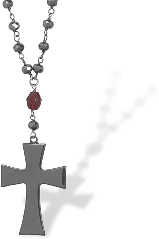 Hematite and Garnet Cross Necklace