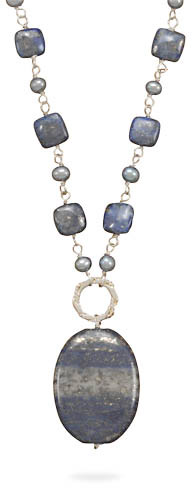 Lapis and Grey Freshwater Pearl Necklace