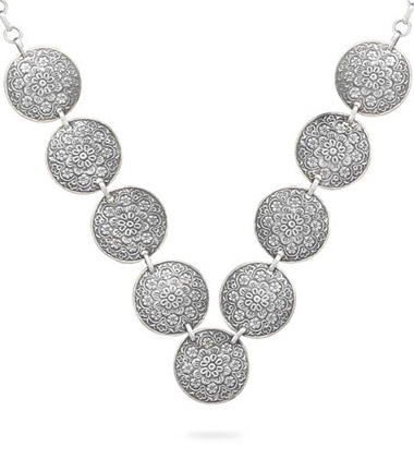 Antiqued Floral Disc Necklace in Sterling Silver