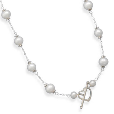 White Cultured Freshwater Pearl Heart Toggle Necklace