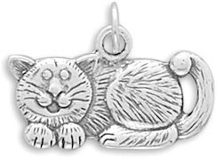 Antiqued Sterling Silver Cat Charm