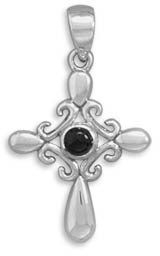 Fancy Sterling Silver and Black Onyx Cross Pendant