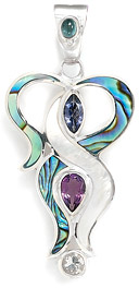 Multistone and Shell Pendant in Sterling Silver