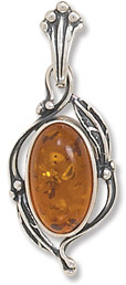 Amber Leaf Design Pendant in Sterling Silver