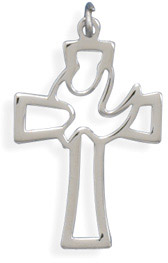 Cut Out Cross Pendant with Dove in Sterling Silver