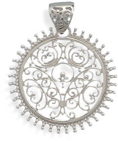 Ornate Filigree Sterling Silver Disc Pendant