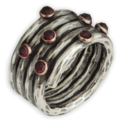 Handmade Sterling Silver Antiqued Garnet Ring with 14K Gold Settings