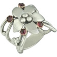 Handmade Sterling Silver Garnet Flower Ring with 14K Gold Settings