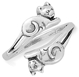 Adjustable Antiqued Cat Ring
