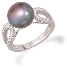 Grey Freshwater Cultured Pearl and CZ Ring