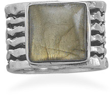 Square Labradorite Ring in Sterling Silver