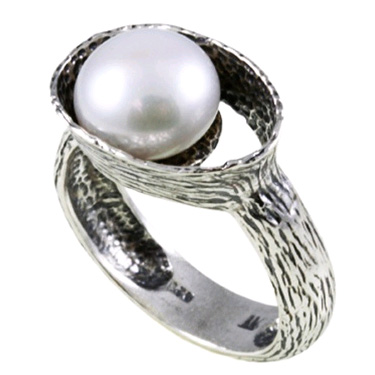 Pearl Openwork Bezel Sterling Silver Ring